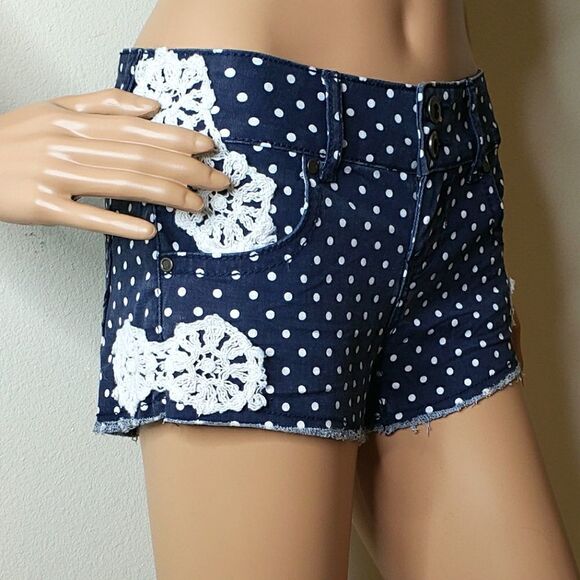 Hot Kiss Shorts Navy Polkadot & Lace - Picture 2 of 10